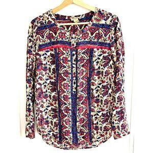 Lucky Brand Beautiful Boho Style Long Sleeve Floral Peasant Top Sz Medium EUC